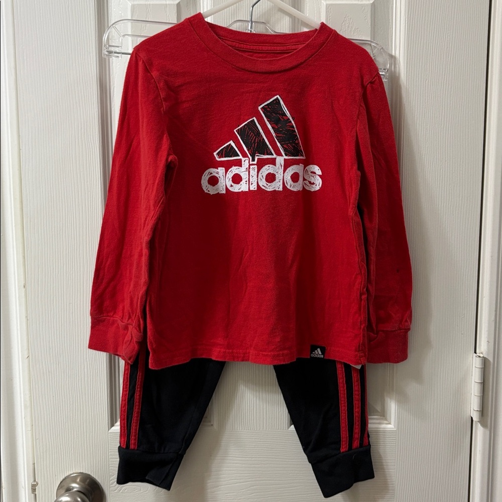 Adidas Kids Red Shirt and Black Pants Set